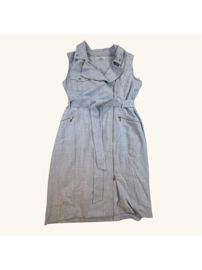 Sleeveless Light Blue Belted Shirt Dress